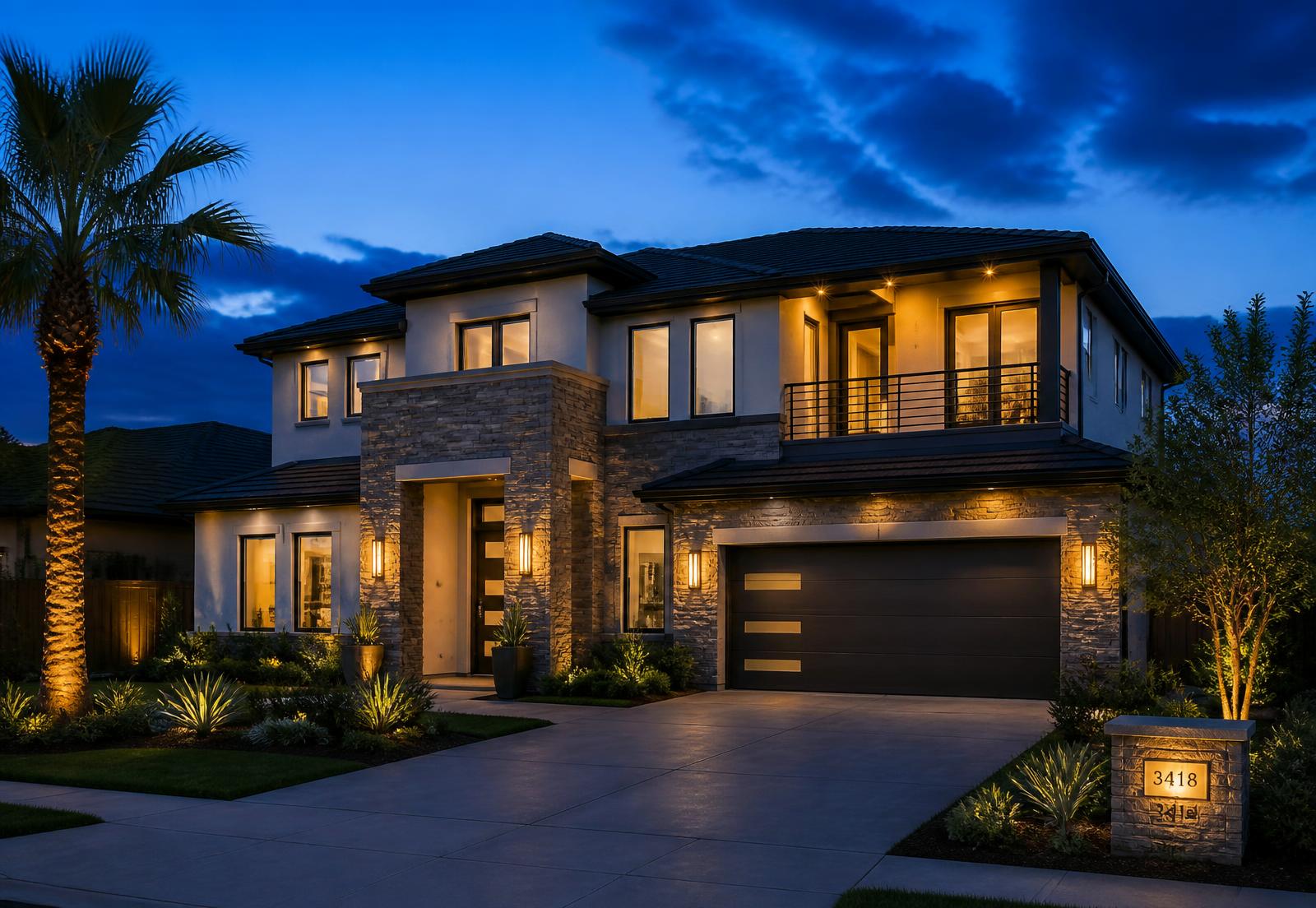 Modern Laredo home at dusk